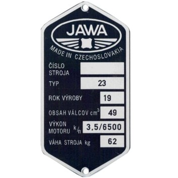 Štítek rámu Jawa 50 typ 23