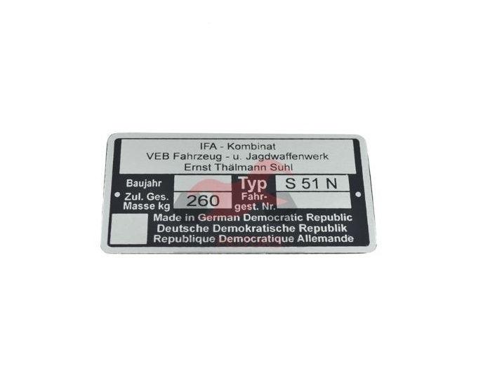 Štítek rámu Simson S51N