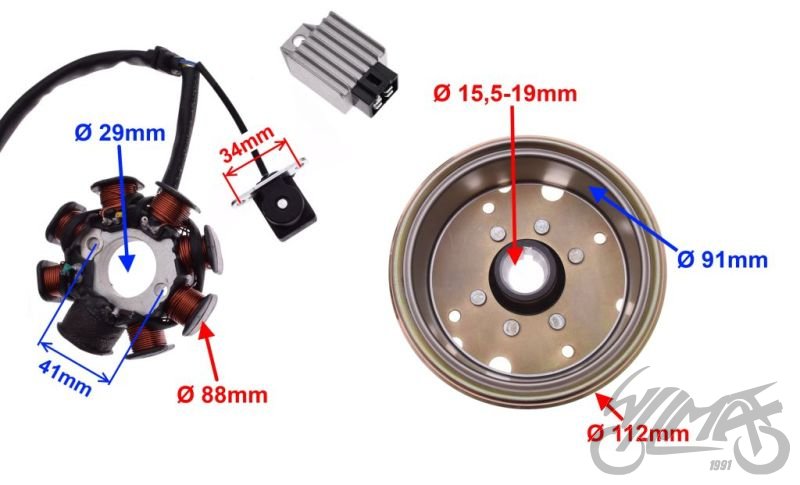 Stator s rotorem čínské 4T skútry GY6 - 50cm3
